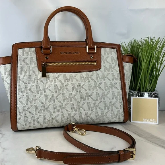 MICHAEL KORS SELMA LARGE SELMA VANILLA TAN‎ SATCHEL SHOULDER BAG - Picture 4 of 14